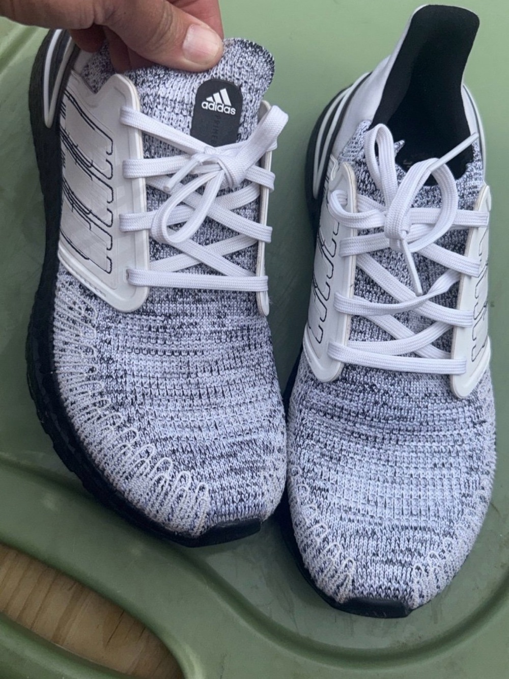 adidas Men’s White and Black Knit Running Sneakers